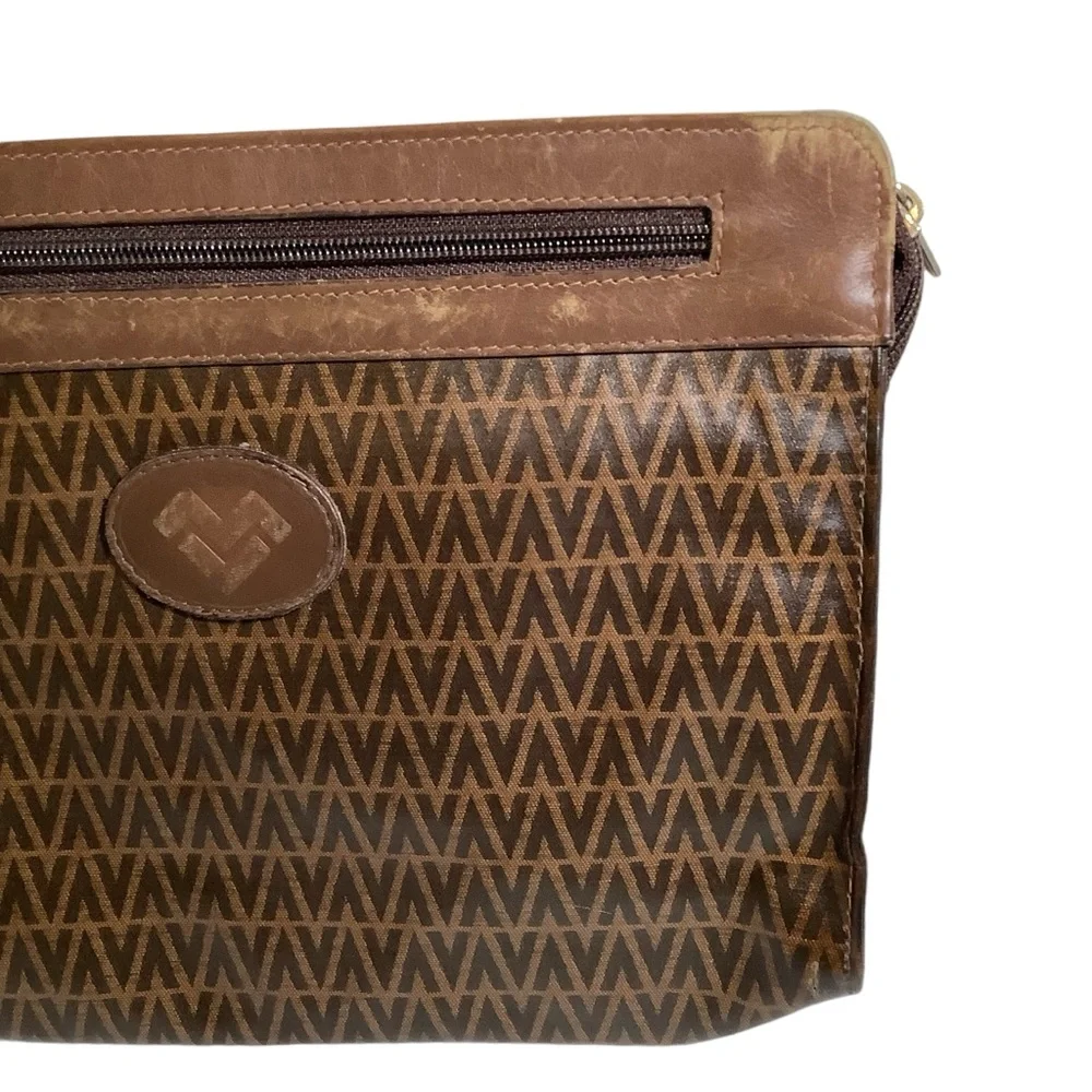 Mario Valentino Vintage Brown V-Pattern Clutch